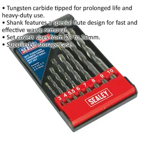 Premium 8 Piece Tungsten Carbide Tipped Masonry Drill Bit Set - Sizes 3mm to 10mm