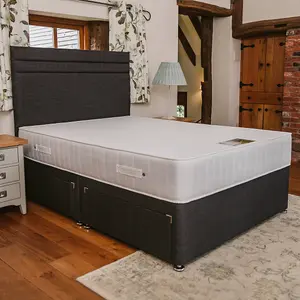 Windsor Extra Firm High Density Foam Supreme Divan Bed Set 4FT6 Double 2 Drawers Side - Naples Slate