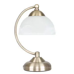 ValueLights Stamford Curved Antique Brass and Frosted Glass Bedside Table Lamp