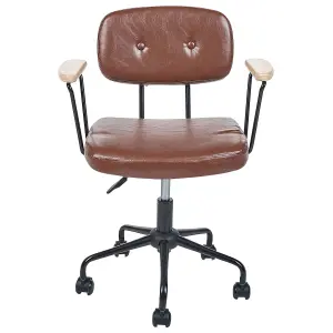 Desk Chair Faux Leather Brown ALGERITA