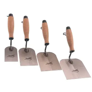 Toolty Margin Plastering Trowel with Wooden Handle Set 4PCS 60, 80, 100, 120mm Grinded Carbon Steel for Brickwork Plastering DIY