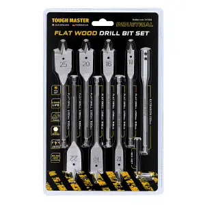 TOUGH MASTER Paddle Flat Wood Drill Bit Set with Extension & Hex Key - 9 Pieces (TM-FDB9)