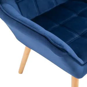 HOMCOM Luxe Velvet-Feel Accent Chair w/ Wide Arms Slanted Back Wood Legs Blue