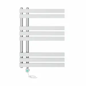 Rinse Bathrooms Designer Electric Thermostatic Heated Towel Rail D Shape Bathroom Ladder Style Radiator Warmer 800x600mm Chrome