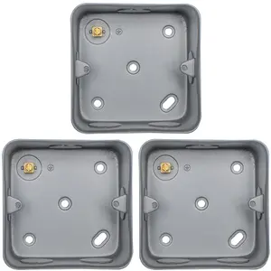 3 PACK 1 Gang 40mm Surface Mount METAL CLAD Back Box Switch Socket Rounded Earth