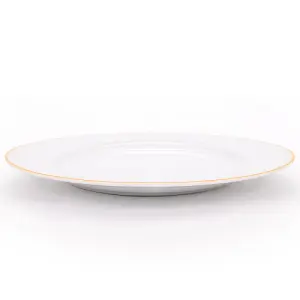 Set of 4 Durable White Ceramic Dinner Plates with Elegant Orange Rim