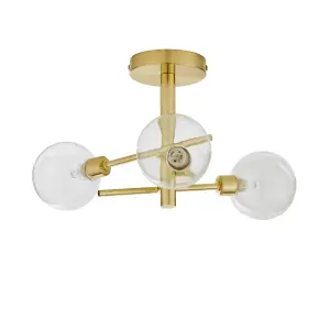 Litecraft Supa Brass 3 Arm Stick Semi-Flush Ceiling Light