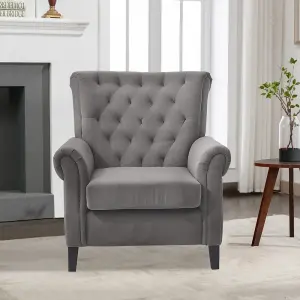 Tufted Upholstered Wingback Grey Accent Armchair