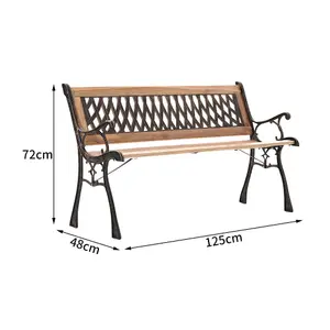 2 Seater Outdoor Wood Wrought Iron Garden Bench with Backrest 125cm