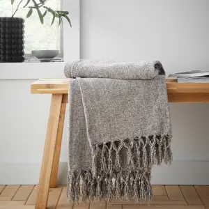 Catherine Lansfield Wilson Plain Chenille 130x170cm Blanket Throw Grey