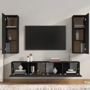 Berkfield 4 Piece TV Cabinet Set Black Engineered Wood