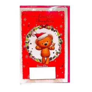 Simon Elvin For You Grand Daughter Teddy Bear Christmas Card (Pack of 6) Red/White/Green (One Size)