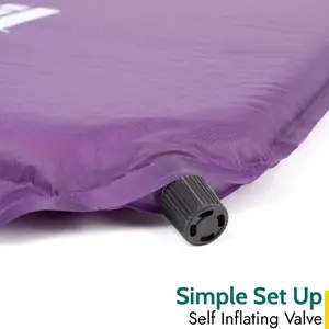 Single Pillow Camping Mat Self Inflating Inflatable Roll Mattress With Bag Purple Trail