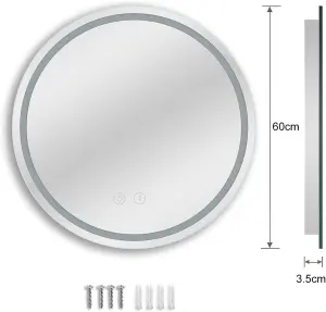 3-Color LED Round Bathroom Vanity Mirror 60CM x 60CM