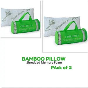 Bamboo Pillow Shredded Memory Foam Antiallergy Orthopedic Neck Back Head Support Pack of 2