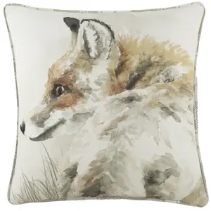 Evans Lichfield Watercolour Fox Tartan Piped Feather Filled Cushion