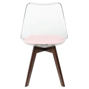 Soho Clear and Blush Pink Plastic Dining Chair with Squared Dark Wood Legs