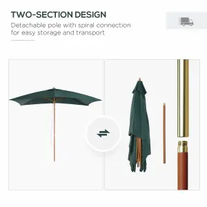 Outsunny Wooden Garden Parasol Sun Shade Patio Umbrella Canopy Green