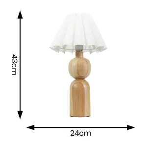 ValueLights Azalea Rustic Wooden Table Lamp with White Fabric Scallop Tapered Shade and LED Bulb