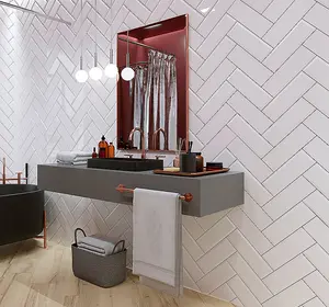 Top Ceramics White Bevelled Gloss Metro Ceramic Wall Tile (L)300mm x (W)100mm Each box 0.84sqm