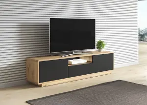 Sleek Aston 39 TV Cabinet 180cm - Black Matt & Oak Torus: Stylish Entertainment Solution for Modern Living Spaces