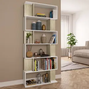 Berkfield Book Cabinet/Room Divider White and Sonoma Oak 80x24x192 cm Engineered Wood