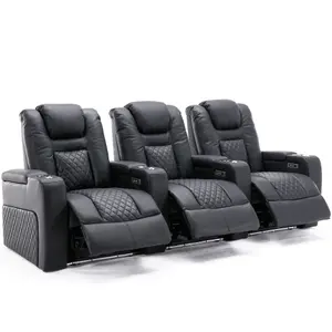 Broadway 3 Seater Electric Recliner Cinema Sofa USB Charging Led Base (Black)