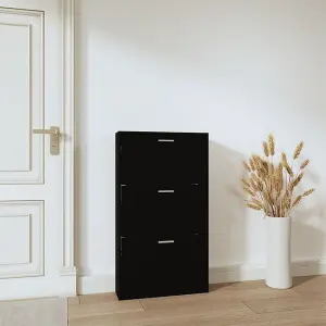 Berkfield Shoe Cabinet Black 59x17x108 cm Engineered Wood