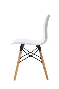 Set of 4 White Textured  Plastic Chairs with Wooden Metal Frame Legs