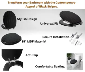 18 INCH MDF Universal Oval Toilet Seat, Stainless Steel Hinges, Eco-Friendly, Adjustable Seat (Black Stripes)