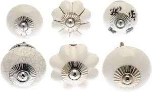 MangoTreeKnobs - Door Knobs in White and Silver Crackle and Distressed - Set of 6 Cupboard Knobs