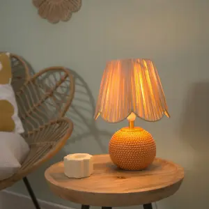 ValueLights Sebby Peach Ceramic Table Lamp with Natural Raffia Shade