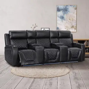 3 Seater Electric Recliner Sofa With Power, Massage & Console in Black Leather Aire - Venice Series One