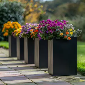 50cm Zinc Matte Black Tall Square Planter