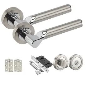 Golden Grace Titan Design Chrome Door Handle Pack, Duo Finish, for Bathrooms with Ball Bearing Hinges