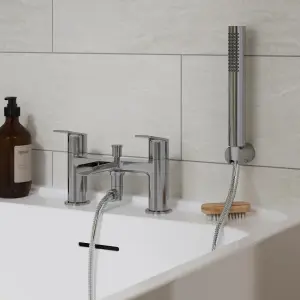 GoodHome Ajeeta Gloss Chrome effect Deck-mounted Bath mixer tap with shower kit