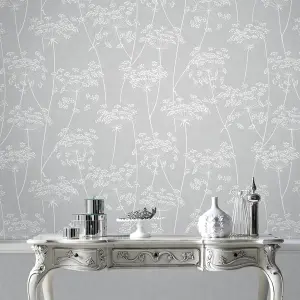 Superfresco Easy Grey Glitter effect Floral Blown Wallpaper Sample