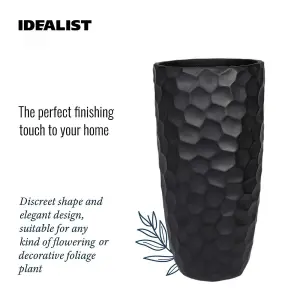 Set of 2 IDEALIST Tall Planter, Mosaic Black Reinforced Stone Round Planters, Outdoor Plant Pots: D31 H61 cm + D41 H77 cm