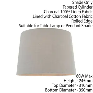 14" Tapered Round Drum Lamp Shade Charcoal Grey 100% Linen Modern Simple Cover