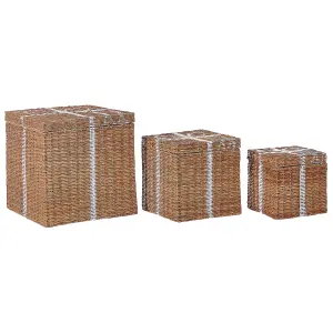 Set of 3 Rattan Storage Boxes Brown CADEAU