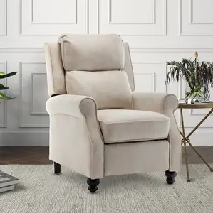 Recliner Manual Chair in Cream Faux Leather Suede