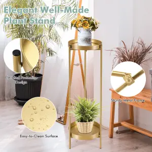 Costway 2 Tier Tray Plant Stand Metal Flower Stand Round Flower Pot Holder Bedside Table