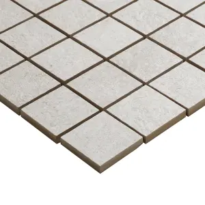 Metal ID Light grey Smooth Matt Concrete effect Porcelain 5x5 Mosaic tile, (L)305mm (W)305mm