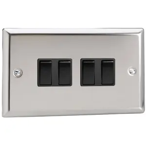 Varilight 4-Gang 10A 1- or 2-Way Rocker Switch (Twin Plate) Chrome