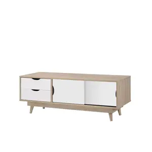 Alford Scandinavian TV Unit Stand 120cm Media Cabinet + Drawers Oak White