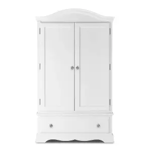 Romance Double Wardrobe With Drawer and Crystal Handles - True White