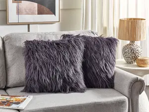 Set of 2 Cushions COROKIA Faux Fur 45 x 45 cm Solid Dark Grey