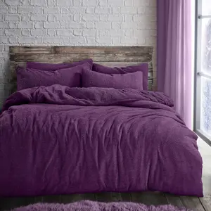 Velosso Plain Teddy Warm And Cosy Duvet Cover And Pillowcase Set - Purple