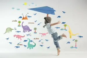 Walplus Combo Kids Happy Dinosaurs Wall Sticker - Blue Dinosaurs Children Wall Stickers PVC