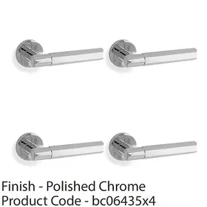 4 PACK - SOLID BRASS Hex Door Handle Set - Polished Chrome Industrial Lever Round Rose